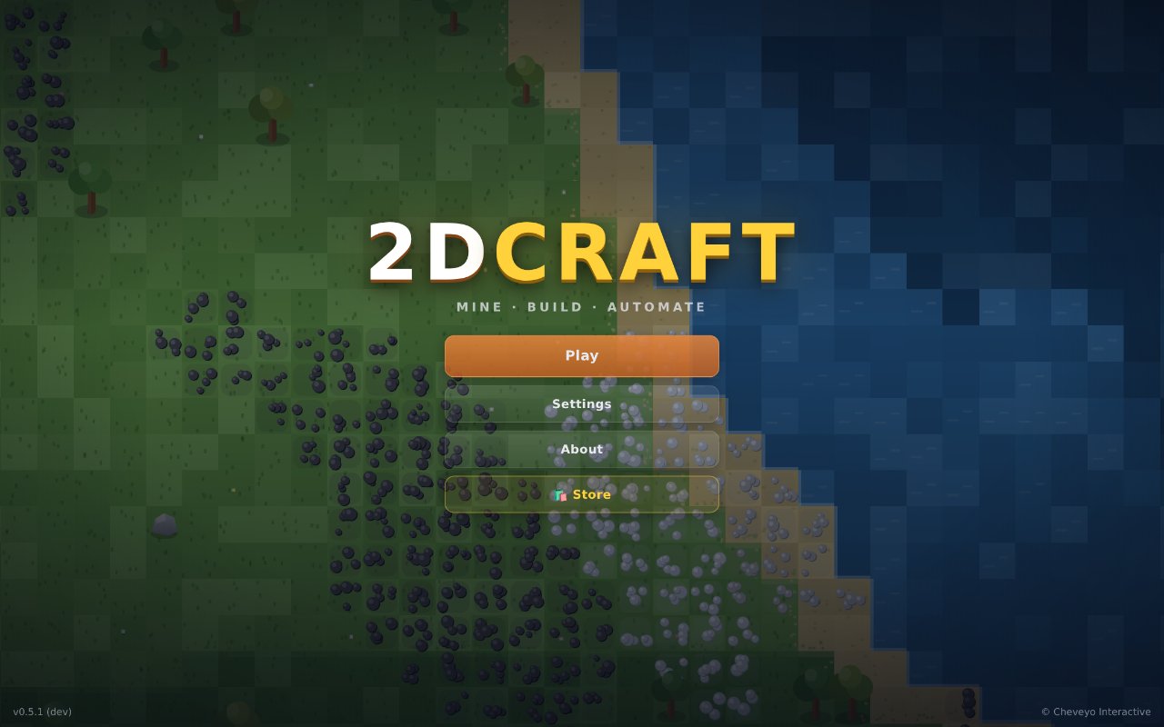 2DCraft main menu over a slowly drifting generated world